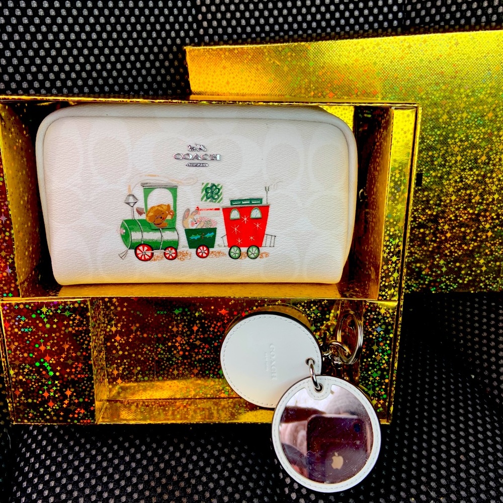 Coach Make-up Bag and Compact Mirror Keychain set